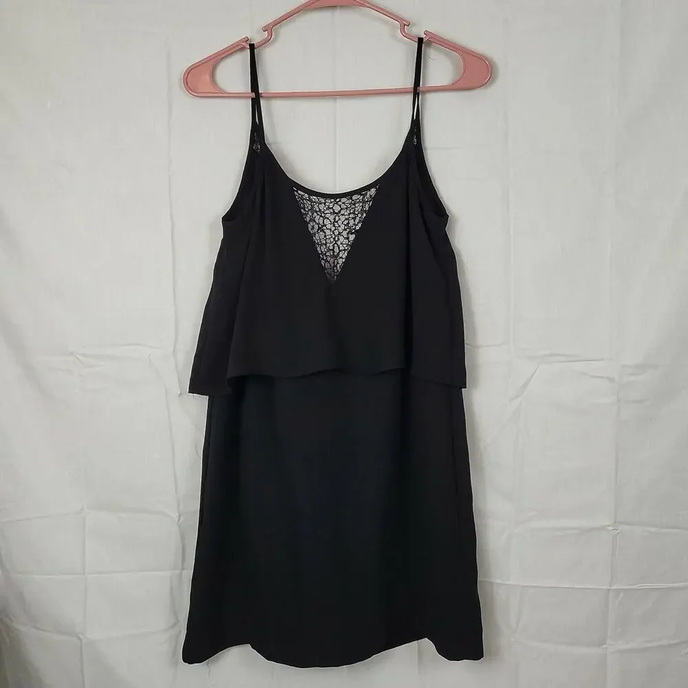 Mango Womens Black Spaghetti Strap Keyhole‎ Back Ruffled Tank Dress Size XXS